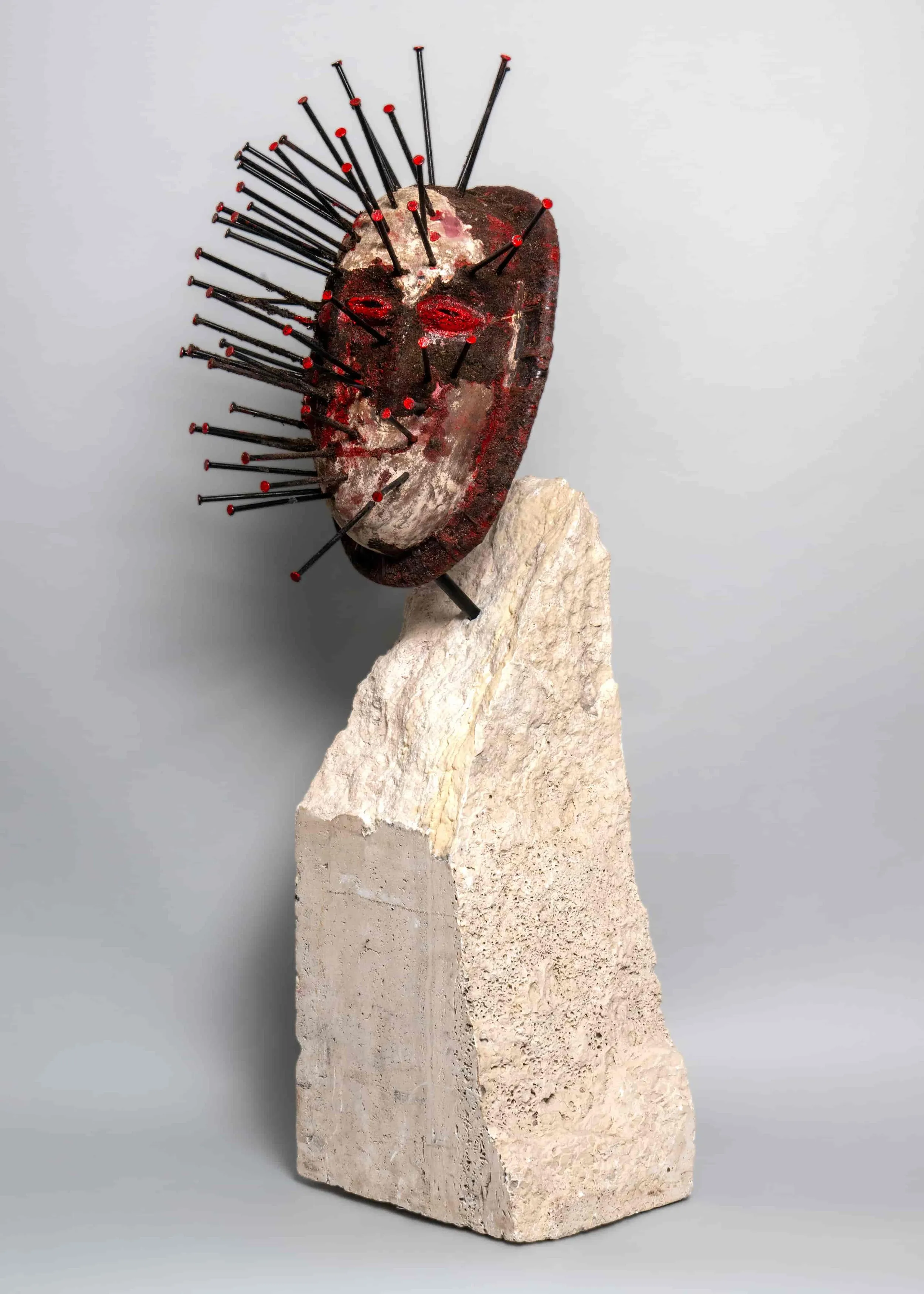 Sunshowers, west african wood, roman travertine, iron, earth, and acrylic pigment (view 1 of 2)